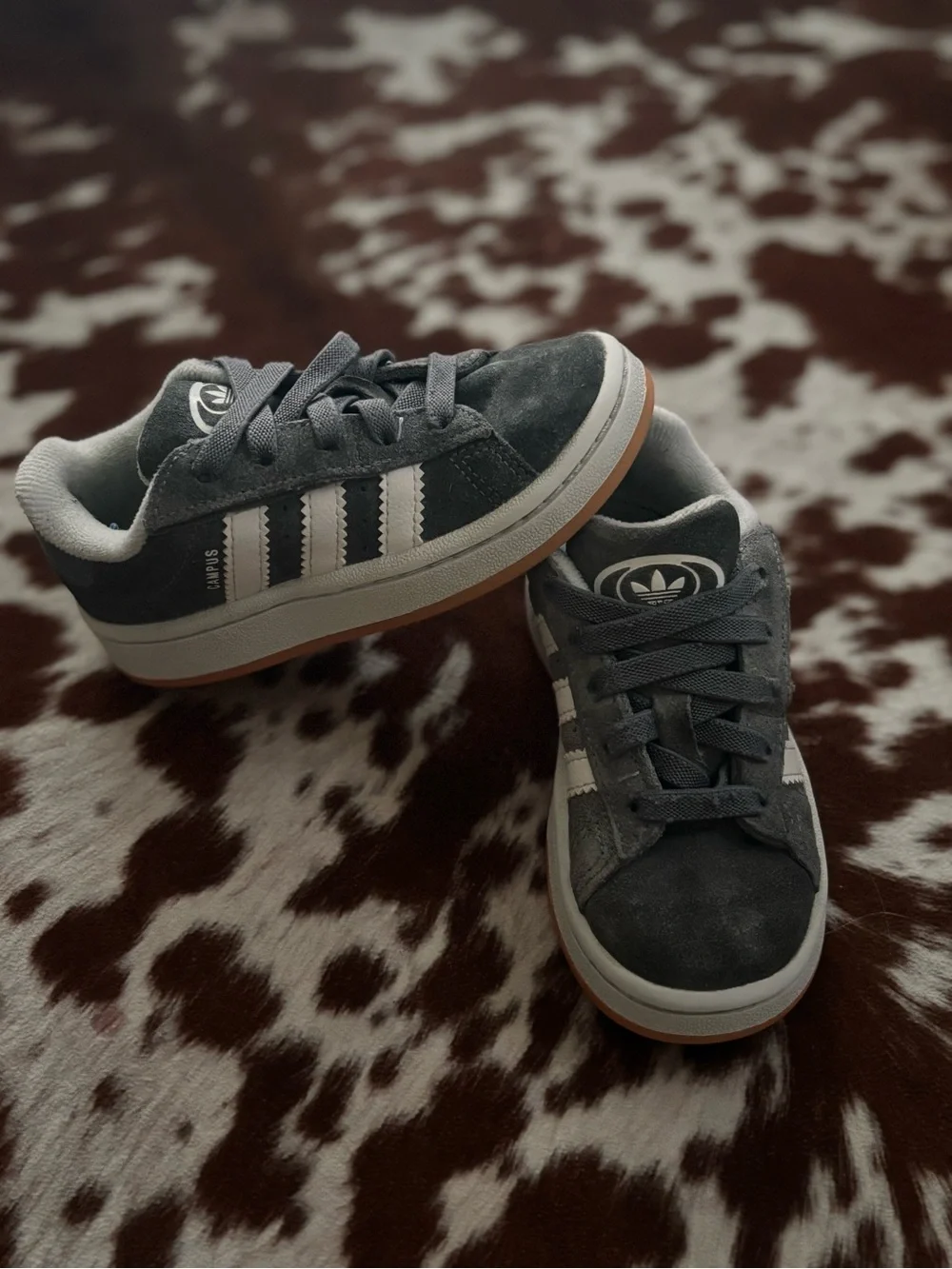 Adidas Kids Gray Suede campus Sneaker with White Stripes